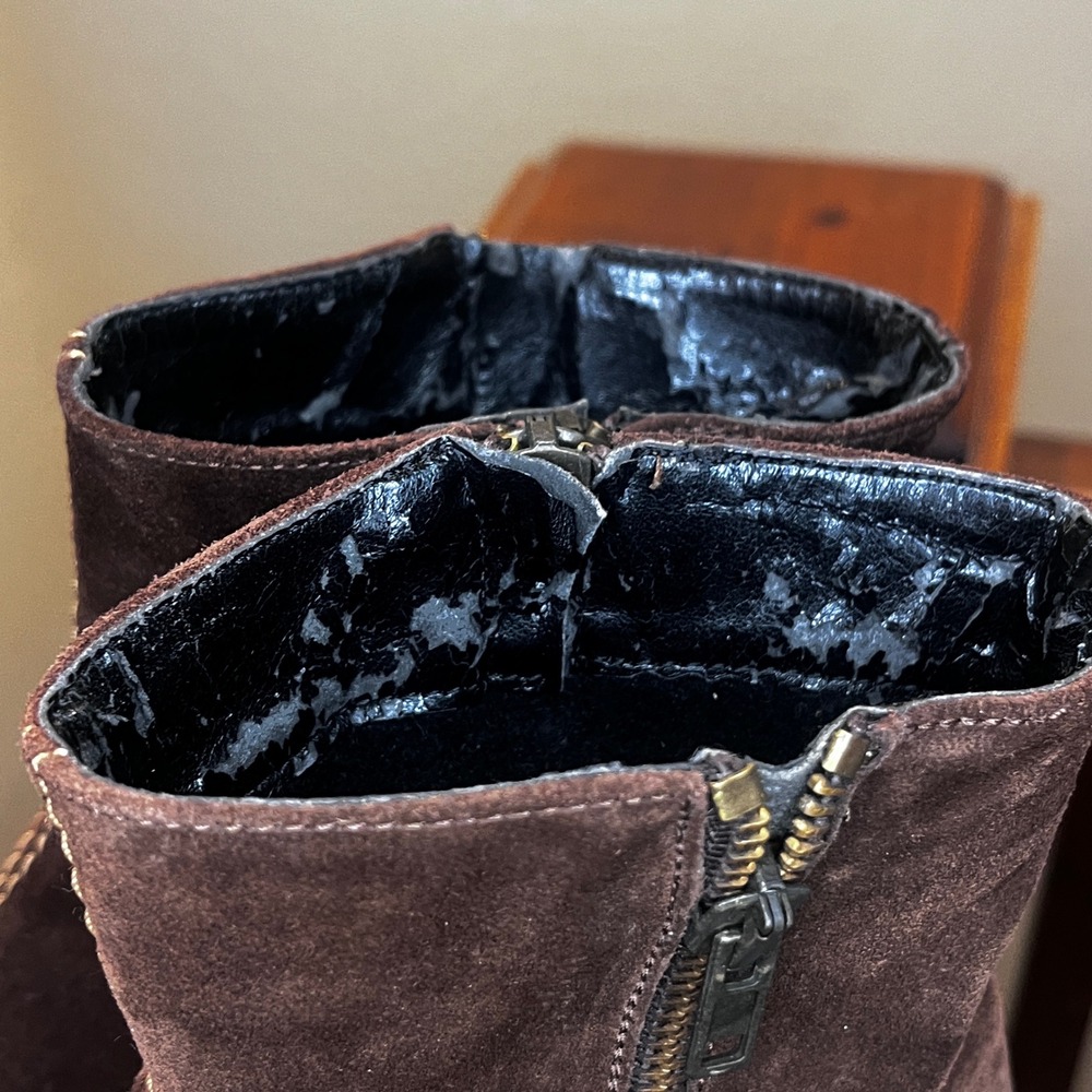 Sundance Brown Suede Pointed Toe Zipper Ankle Boots Made in Italy Womens Size 37 - Picture 7 of 10